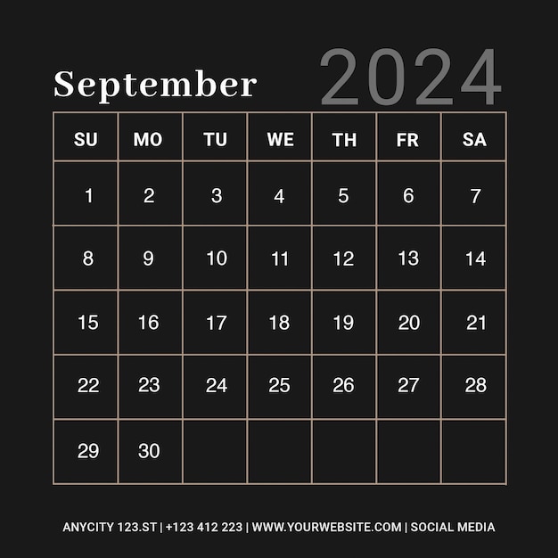 Instagram post september kalender schreibtisch 2024 vorlage und jährlicher wandplaner kalender psd-design