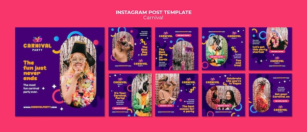 PSD instagram-post-set für karnevalsunterhaltung