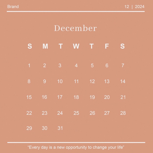 Instagram post square kalender dezember 2024 psd vorlage design und jährlicher planer kalender.