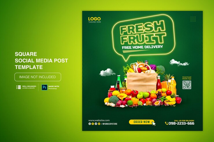 Instagram-Post-Vorlage für die Lieferung von Gemüse und Obst in sozialen Medien