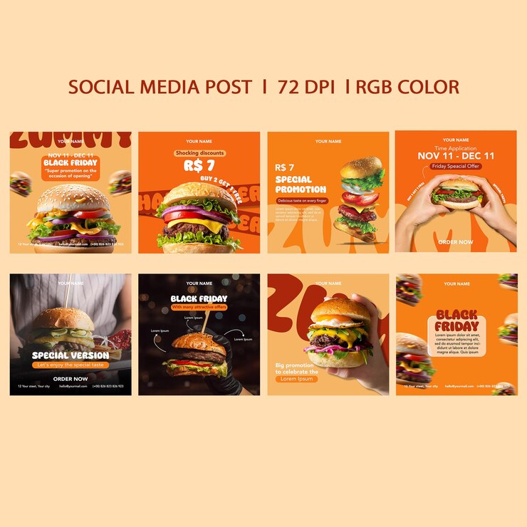 PSD instagram-post-vorlagen für black friday fast food
