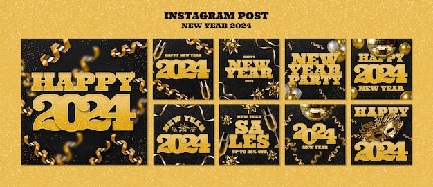 PSD instagram-posts für das neue jahr 2024