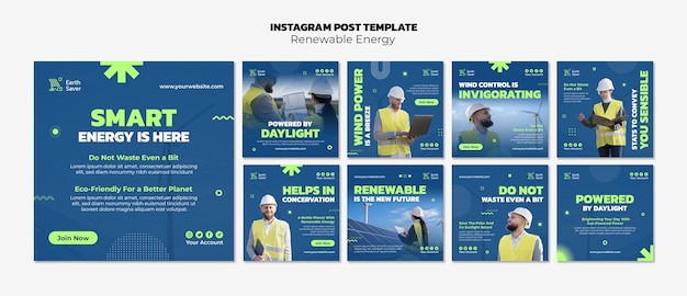 Instagram-Posts für erneuerbare Energien im flachen Design