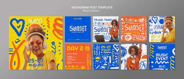 Instagram-posts zum flat design musikfestival