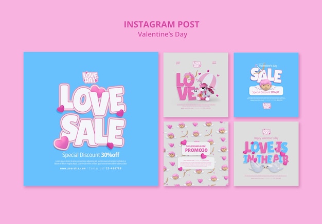 PSD instagram-posts zur feier des valentinstages von gradient