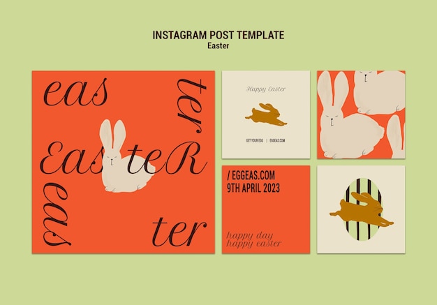 PSD instagram-posts zur osterfeier im flachen design