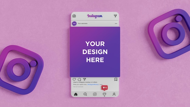 Instagram-schnittstelle für social-media-post-mockup-3d-rendering