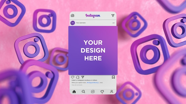 Instagram-Schnittstelle für Social-Media-Post-Mockup-3D-Rendering