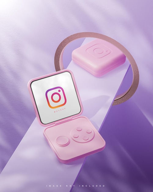 Instagram-Schnittstelle Social Media Post Smart Flip Device Mockup lila Hintergrund 3D-Rendering