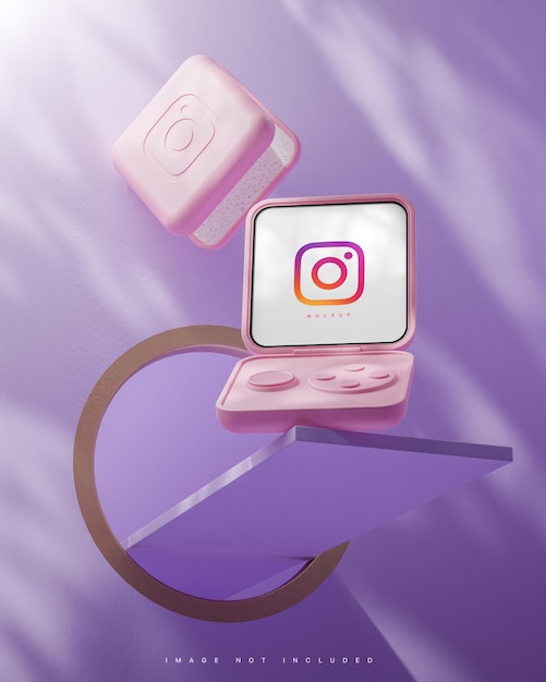 Instagram-Schnittstelle Social Media Post Smart Flip Device Mockup lila Hintergrund 3D-Rendering