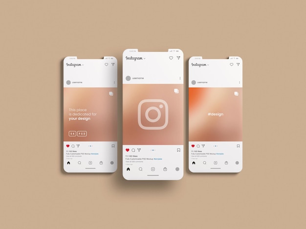 Instagram-Schnittstelle und Post-Mockup auf dem Clay-Handy-Bildschirm