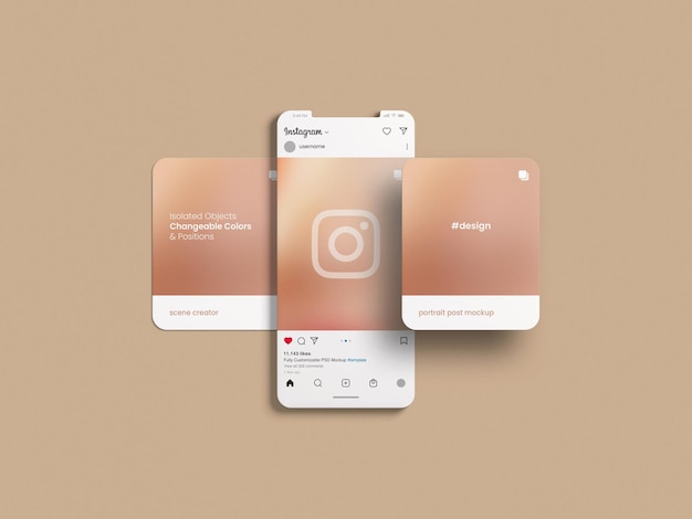 Instagram-Schnittstelle und Post-Mockup auf dem Clay-Handy-Bildschirm