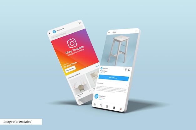 Instagram shop ui-vorlage auf app screen mockup