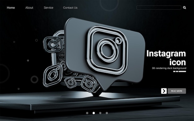 Instagram Social Icon 3d render dunkler Hintergrund Illustration für Cover Card Social Media Poster