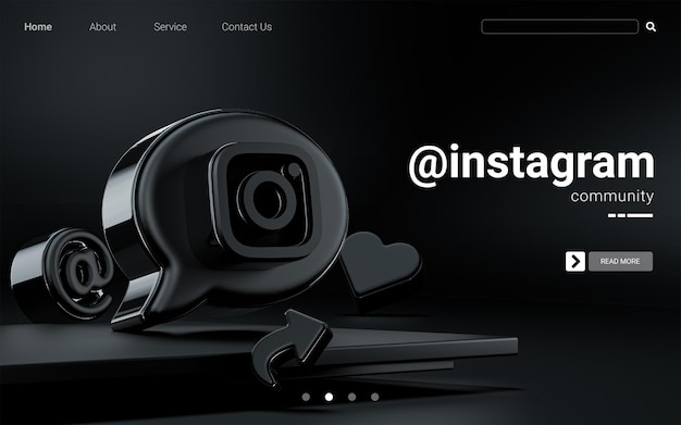 Instagram social icon für business web template cover und marketing 3d render dunkelschwarzen hintergrund