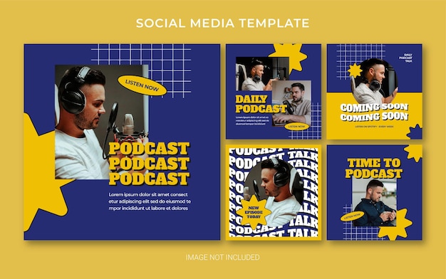 PSD instagram social media branding-vorlage für podcasts im retro-stil