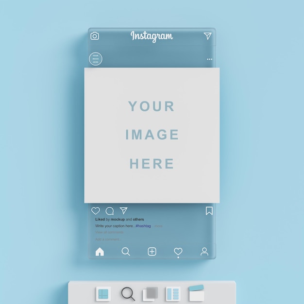 Instagram Social Media Post Mockup auf blauem Hintergrund 3D-Rendering
