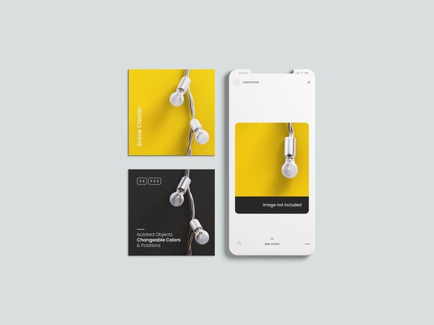 PSD instagram-social-media-post-mockup mit clay-smartphone-bildschirm