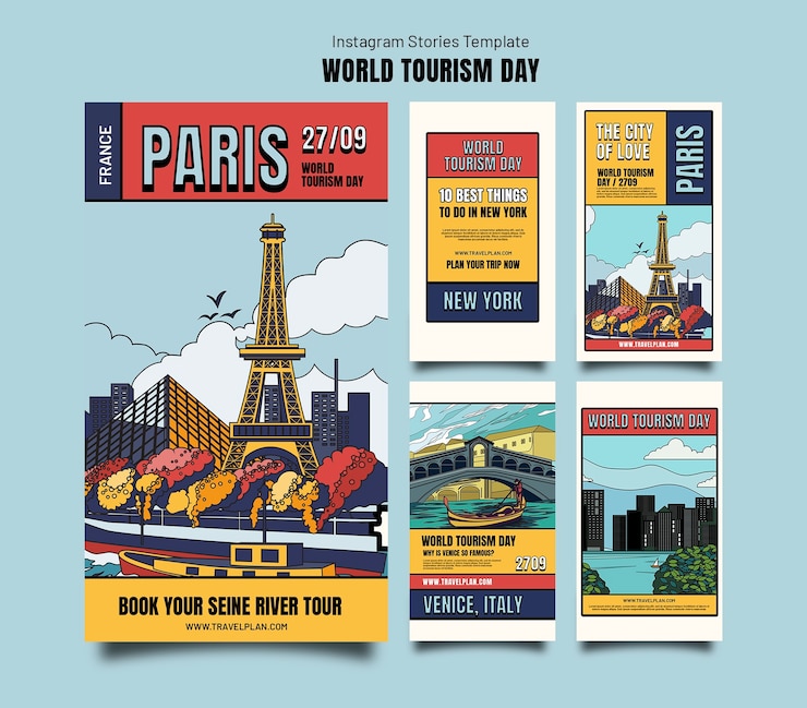 PSD instagram stories collection for world tourism day celebration