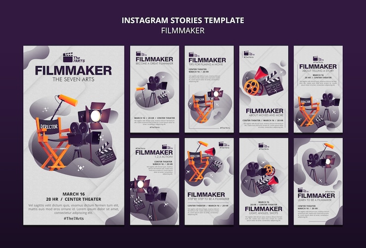 PSD instagram stories sammlung für filmemacherkurse mit equipment