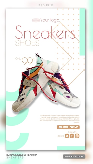 Instagram-Story und Beitragsvorlage für Sneaker-Schuhverkauf für Social-Media-Design Premium Psd