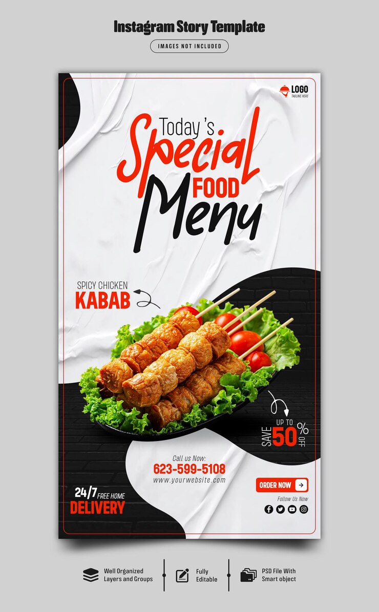 Instagram-Story-Vorlage für spezielle Speisen und Restaurants Premium Psd