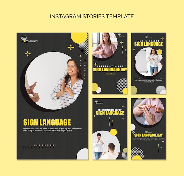 PSD instagram-storysammlung für die kommunikation in gebärdensprache
