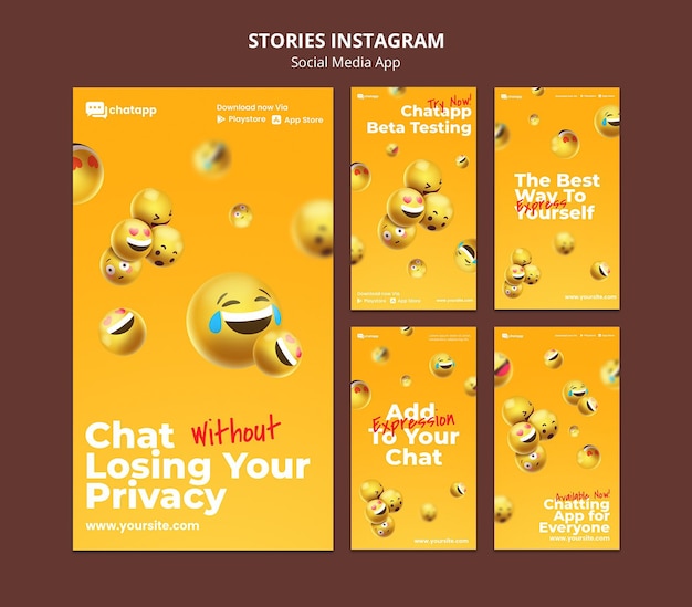 Instagram-storysammlung für social-media-chat-app mit emojis