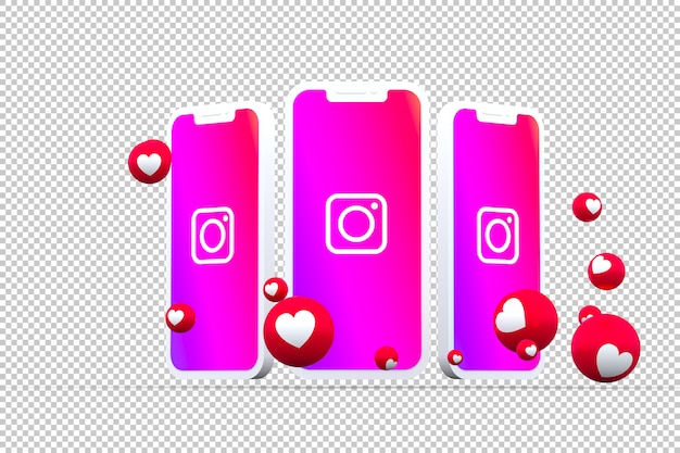 PSD instagram-symbol auf smartphone-bildschirmen mit emojis