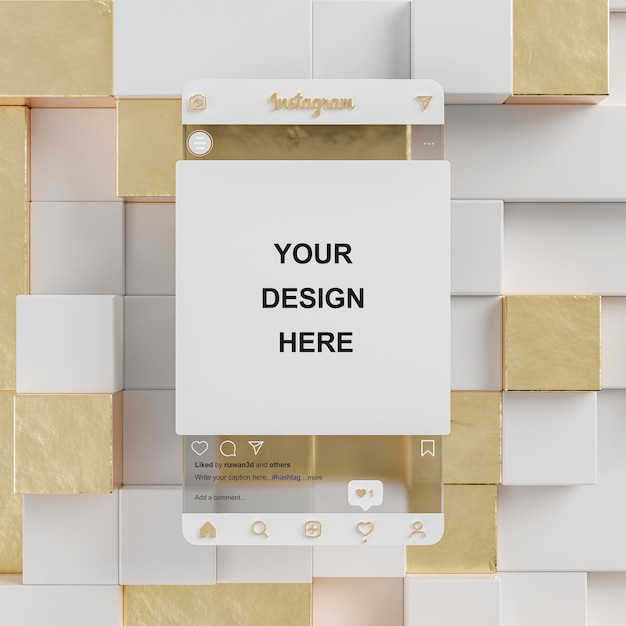 Instagram vetro bianco e oro social media post mockup 3d render