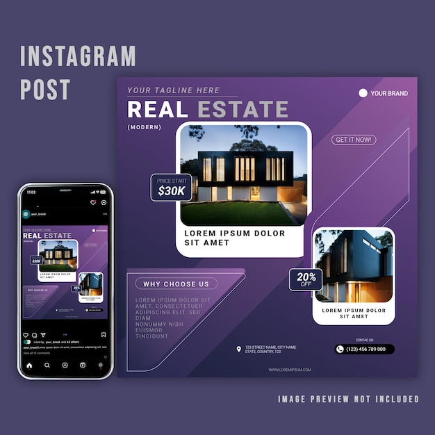 PSD instagram-vorlage für immobilienposts