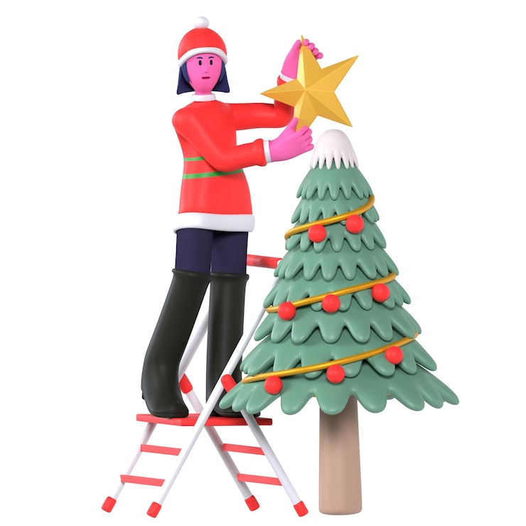 PSD instale una estrella en una lámpara de decoración del árbol de navidad