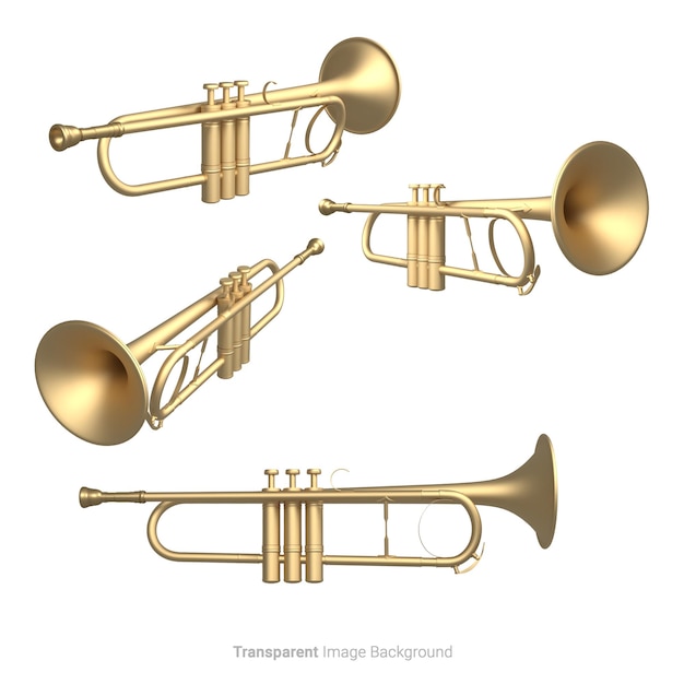 Instrumento de trompete de ouro em um fundo branco isolado renderização 3d