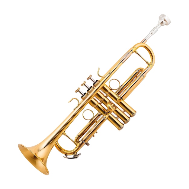 PSD instrumento musical de trompete de bronze metálico dourado e brilhante