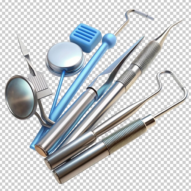 PSD instrumentos de un dentista con fondo blanco