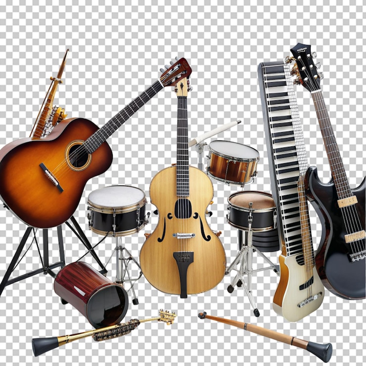 PSD instrumentos musicais em fundo transparente