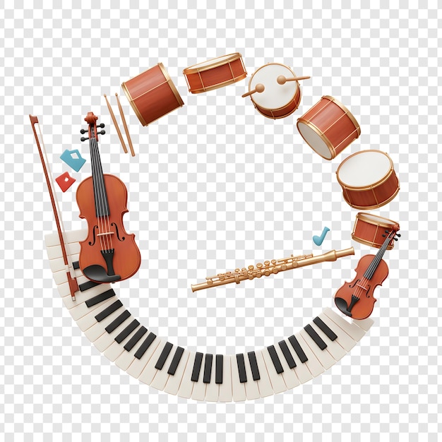 Instrumentos musicales Composición con tambores Violín Piano y flauta