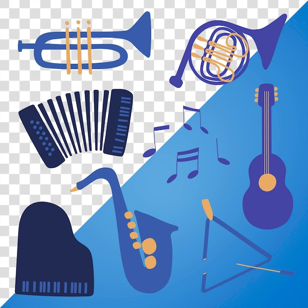Des instruments de musique de jazz png autocollant graphique de divertissement en bleu