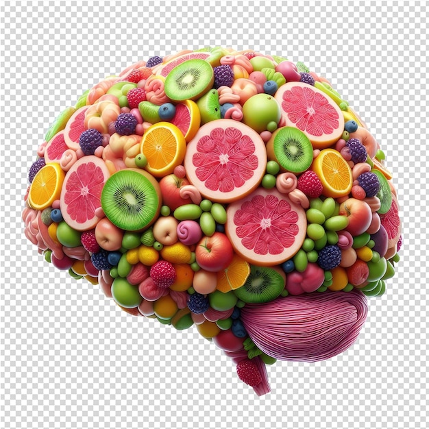 PSD el intelecto frutal inspira la innovación con un cerebro hecho de frutas vibrantes