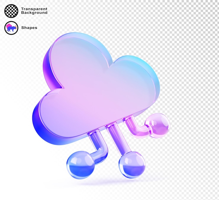 PSD inteligencia artificial 3d vidrio ai icono de nube con holograma renderización de gradiente computación en la nube sistema de almacenamiento de datos software aplicación web seguridad de la información tecnología digital