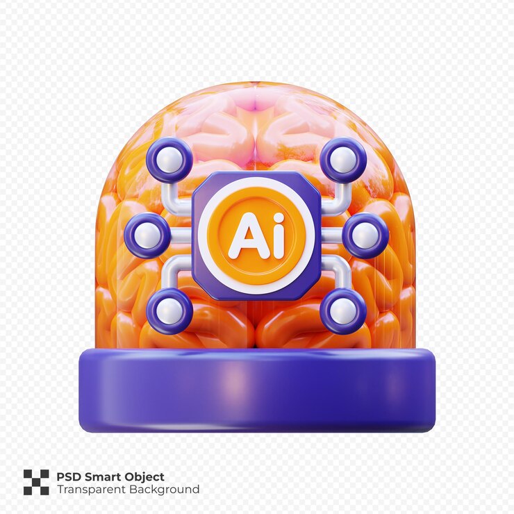 PSD inteligencia artificial icono del cerebro 3d render ilustración aislada premium psd