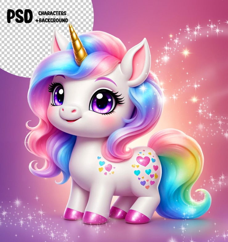 PSD inteligencia artificial ilustración divertida personaje 3d dibujos animados 3d personaje unicornio