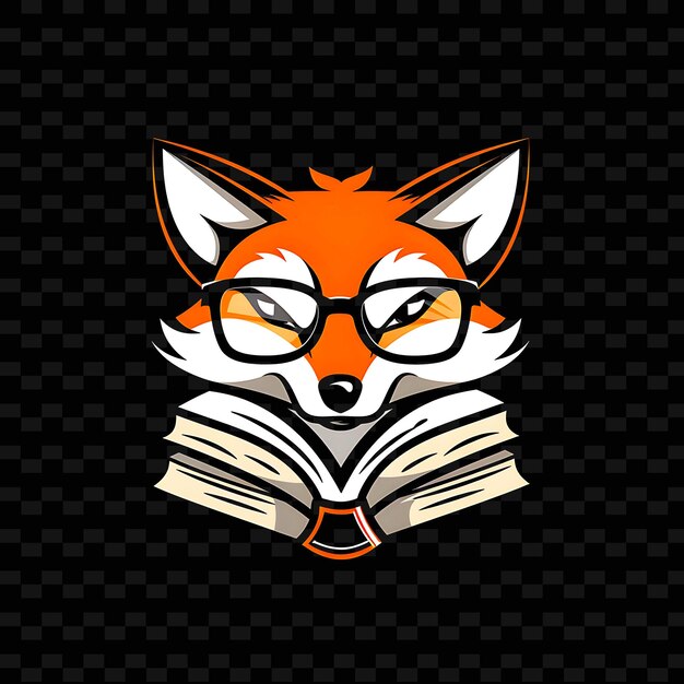 Inteligente logotipo de mascota de zorro con un libro y gafas diseñadas con lindos diseños vectoriales abstractos