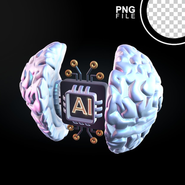 Intelligenza artificiale cervello e chip progettazione di icone 3D