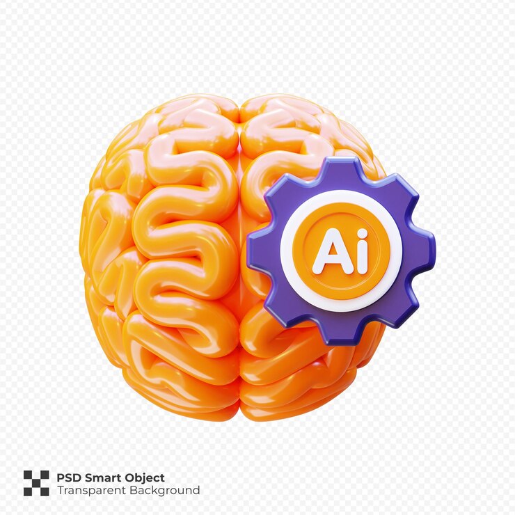 Intelligenza artificiale Icona cerebrale 3D Render Illustrazione isolata premium psd
