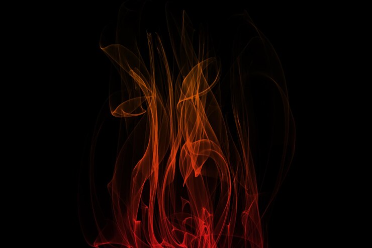 PSD intenso abstracto de fuego y humo en fondo negro