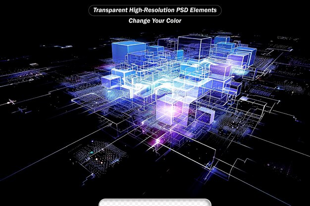 PSD interação de unidades de design abstratas, setas e luzes sobre o assunto da computação em nuvem