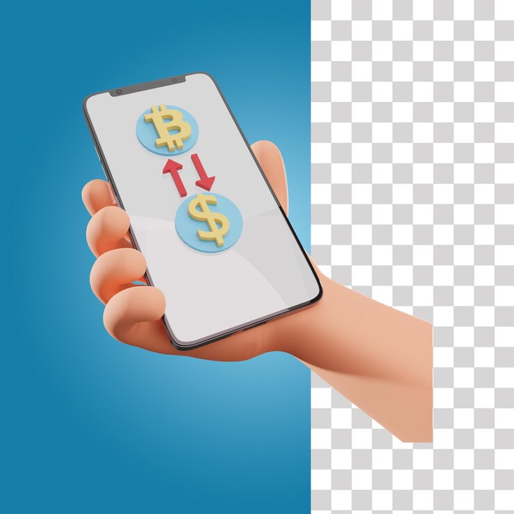 PSD intercambiar bitcoin por dólar ilustración 3d