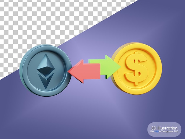 Intercâmbio de criptomoeda Ethereum Ilustração 3D