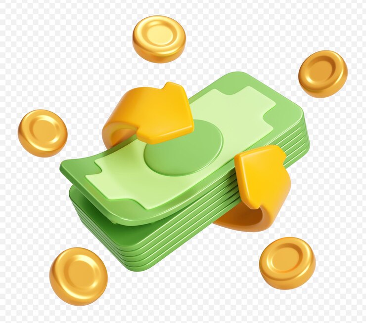 PSD intercambio de divisas con dinero en efectivo y monedas icono ilustración 3d